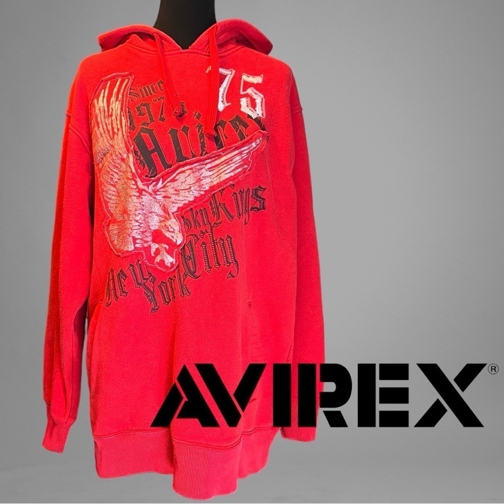 Vintage Avirex Hoodie Mens Xl Red Sweatshirt Y2K Size Large